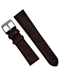 20mm Short Brown Padded Stitched Crocodile Print Leather Watch Band