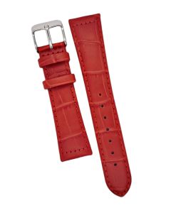 19mm Short Red Padded Stitched Crocodile Print Leather Watch Band
