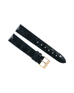 16mm Short Black Smooth Texture Genuine Crocodile Leather Watch Band
