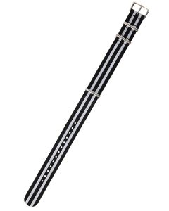 Black & White 18mm Long NATO Three Rings Nylon Watch Strap