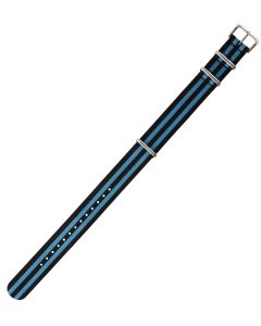 Black & Blue 18mm Long NATO Three Rings Nylon Watch Strap