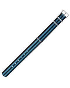 Black & Blue 22mm Long NATO Three Rings Nylon Watch Strap