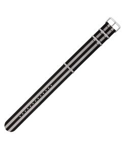 Black & Grey 24mm Long NATO Three Rings Nylon Watch Strap