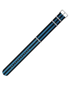 Black & Blue 24mm Long NATO Three Rings Nylon Watch Strap