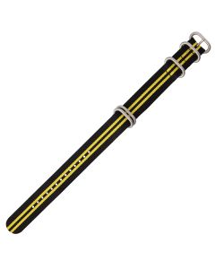 Black & Yellow 20mm Long NATO Four Rings Nylon Watch Strap