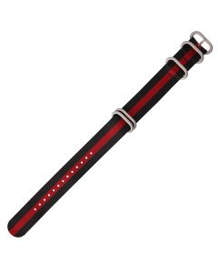 Black & Red 22mm Long NATO Four Rings Nylon Watch Strap