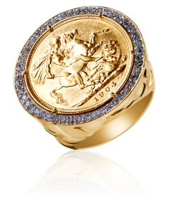 Sovereign coin ring with diamonds
