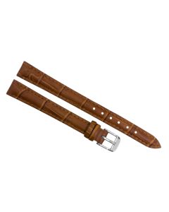 12mm Brown Extra Long Smooth Stitched Crocodile Print Leather Watch Band