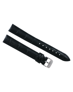 16mm Black Extra Long Smooth Stitched Crocodile Print Leather Watch Band