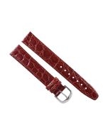 18mm Burgundy Flat Non Padded Crocodile Print Stitched Leather Watch Band