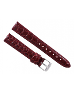18mm Burgundy Glossy Crocodile Print Padded Stitched Leather Watch Band