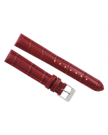 18mm Red Crocodile Print Padded Stitched Leather Watch Band