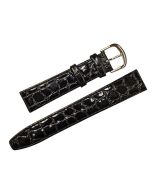 18mm Black Flat Crocodile Print Stitched Leather Watch band
