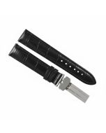 18mm Black Deployment Buckle Crocodile Print Leather Watch Band