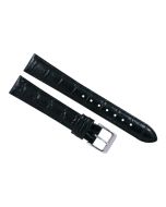 18mm Black Matte Crocodile Print Padded Stitched Leather Watch Band