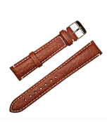 18mm Light Brown Scratched Padded White Stitched Leather Watch Band
