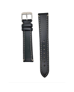 18mm Black Thick White Stitched Leather Watch Band