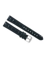 18mm Black Glossy Crocodile Print Padded Stitched Leather Watch Band