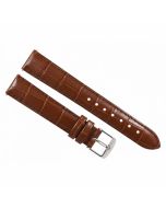 18mm Light Brown Glossy Crocodile Print Padded Stitched Leather Watch Band