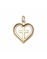 10K Yellow Gold Heart with a Cross in the Middle Charm