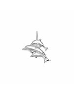 Silver Swimming Dolphin with Babies Pendant