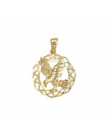 10K Yellow Gold Eagle in a Circle Pendant