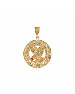 10K Yellow Gold Big Red Eye Eagle in a Circle Pendant