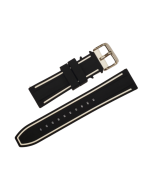 22mm Black Slightly Raised Silicone Watch Band with a White Border and Quick Release Pins