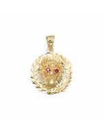 10K Yellow Gold Roaring Red Eyed Lion Pendant