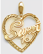 10K Yellow Gold Fancy Heart "Sweet 16" Pendant