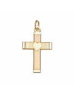 10K Yellow Gold Cross With Heart in the Middle Charm