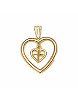 10K Yellow Gold Double Cross With Swinging Heart Pendant