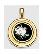 10K Yellow Gold Round Ceramic Floral Pendant