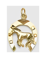 10K Yellow Gold Horse in a Horseshoe Pendant