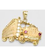 10K Yellow Gold Big Truck with Stones Pendant