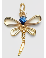 10K Yellow Gold Blue Dragonfly Charm