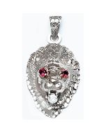 Silver Roaring Red Eyed Lion Pendant