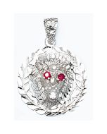 Silver Roaring Red Eyed Lion Pendant