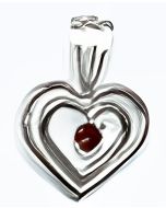 Silver Tiny Recursion Heart With Garnet Stone Pendant