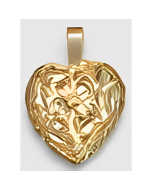 10K Yellow Gold 3D Double Sided Flowers in a Heart Pendant