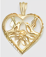 10K Yellow Gold Birds in a Heart Pendant