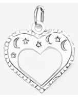 Silver Moon and Stars Heart Charm