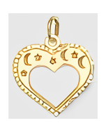 10K Yellow Gold Moon and Stars Heart Charm