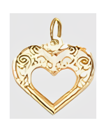 10K Yellow Gold Floral Filigree Double Heart Charm
