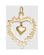 10K Yellow Gold Floral Double Heart Pendant