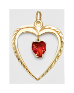 10K Yellow Gold Drop Down Double Heart Ruby Pendant