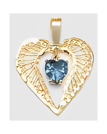 10K Yellow Gold Fancy Drop Down Double Heart Blue Topaz Pendant