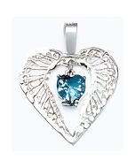 Silver Fancy Drop Down Double Heart Blue Topaz Pendant