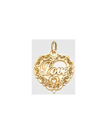 10K Yellow Gold Fancy "Love" Heart Pendant