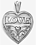 10K White Gold Retro "Love" Heart Pendant